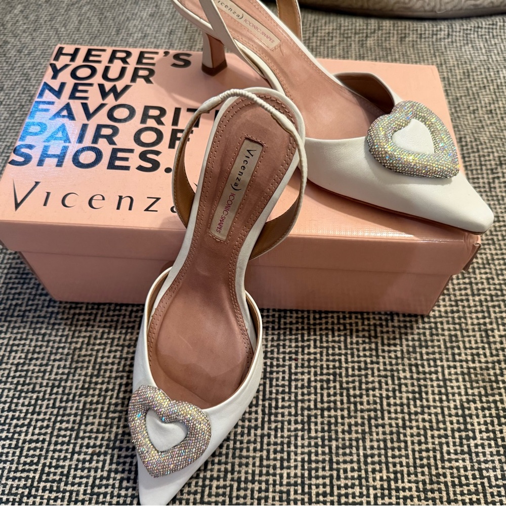 Vicenza White Slingback Heels with Heart Detail